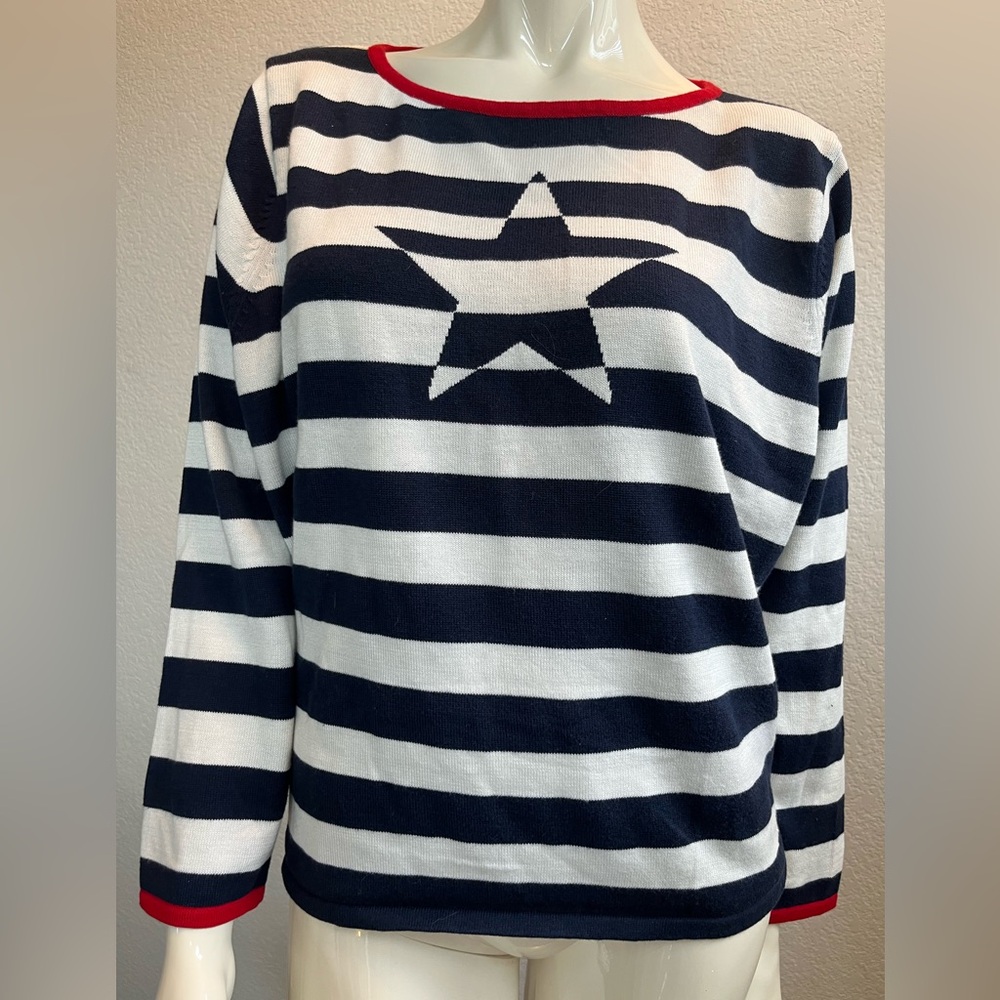 Norton McNaughton Navy and White Striped Sweater